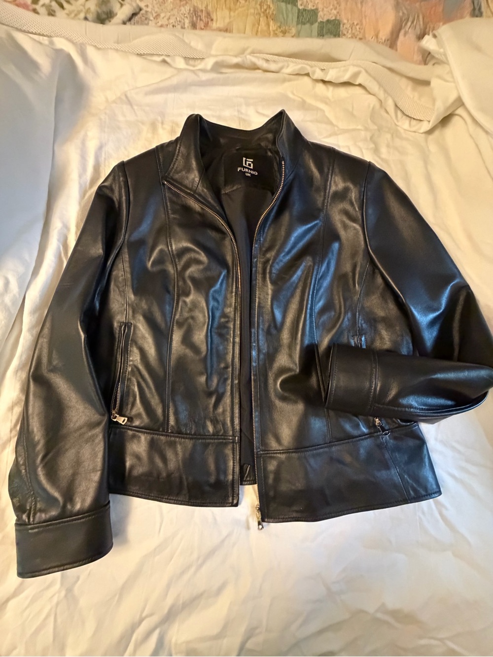 Faux Leather Black Zip-Front Jacket by